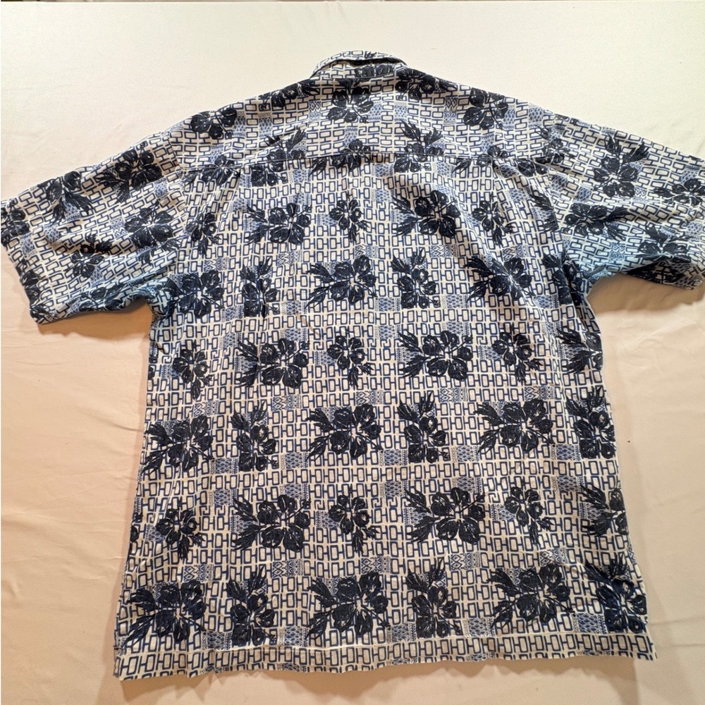 Pacific Scene Hawaiian Shirt Men Large Blue Floral Cotton Short Sleeve Button Up - Picture 3 of 8